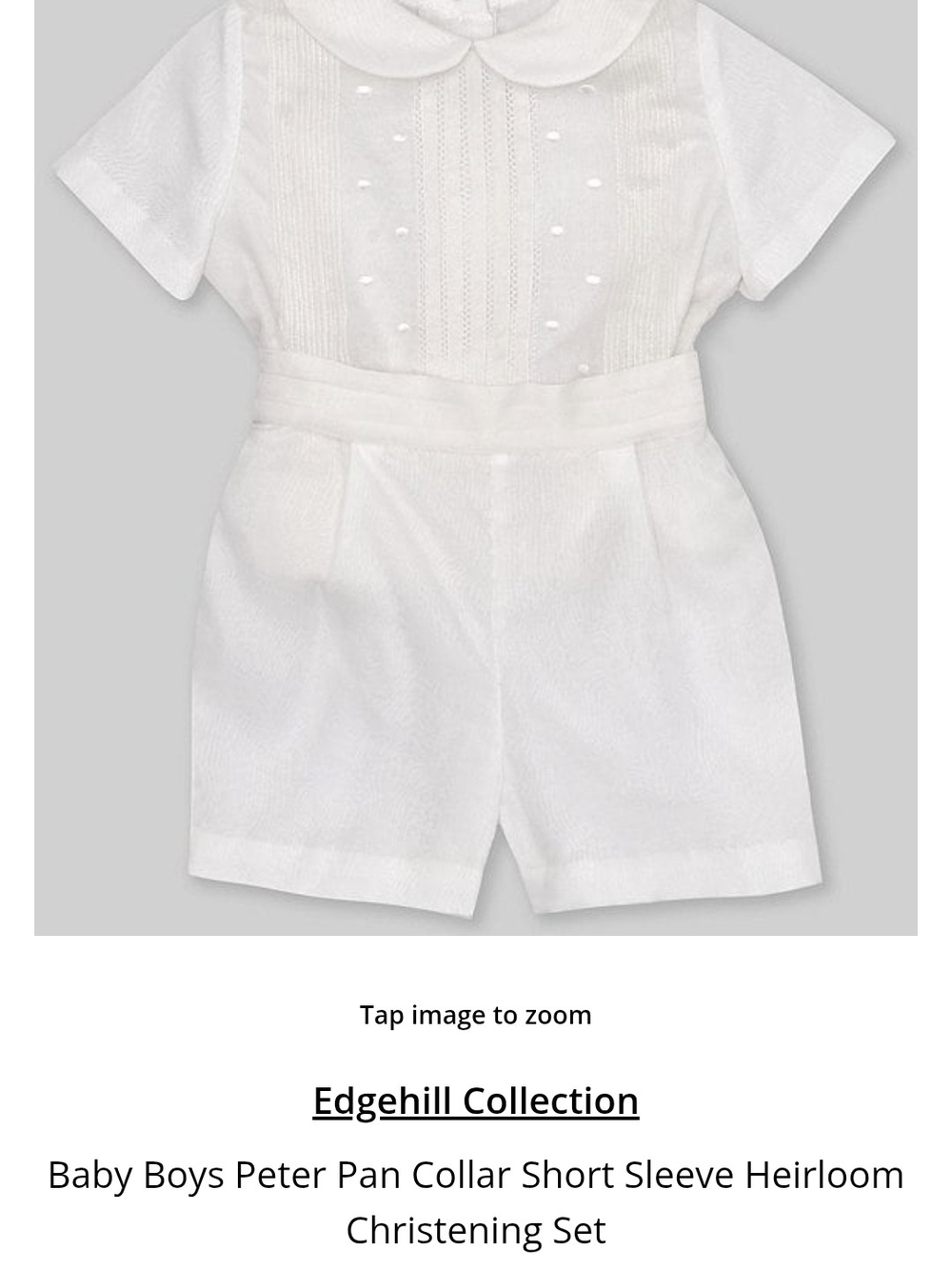 Christening Set - Edgehill Collection - White Peter Pan Collar Short Sleeve